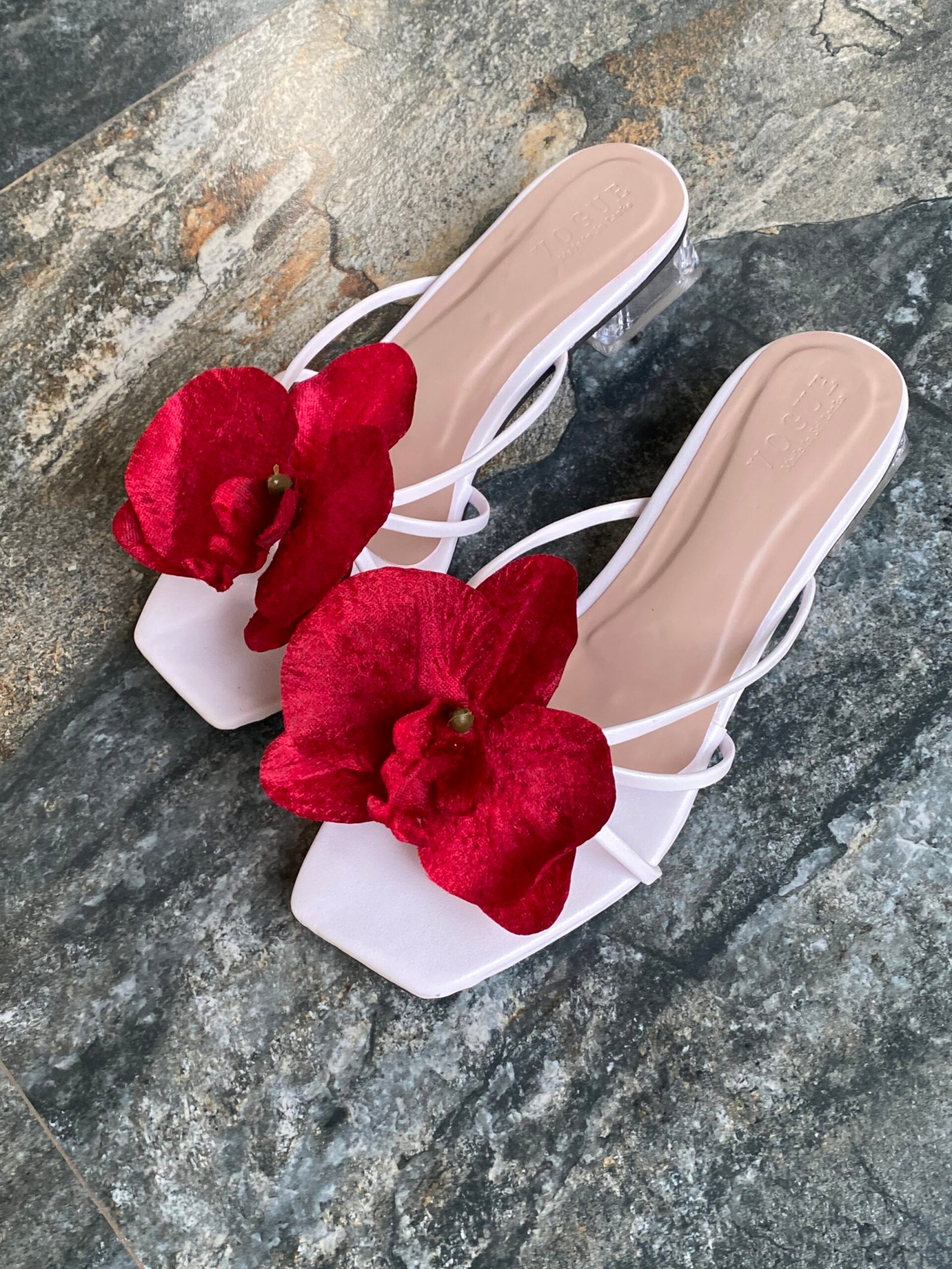 Hot Red and white Orchid Heel