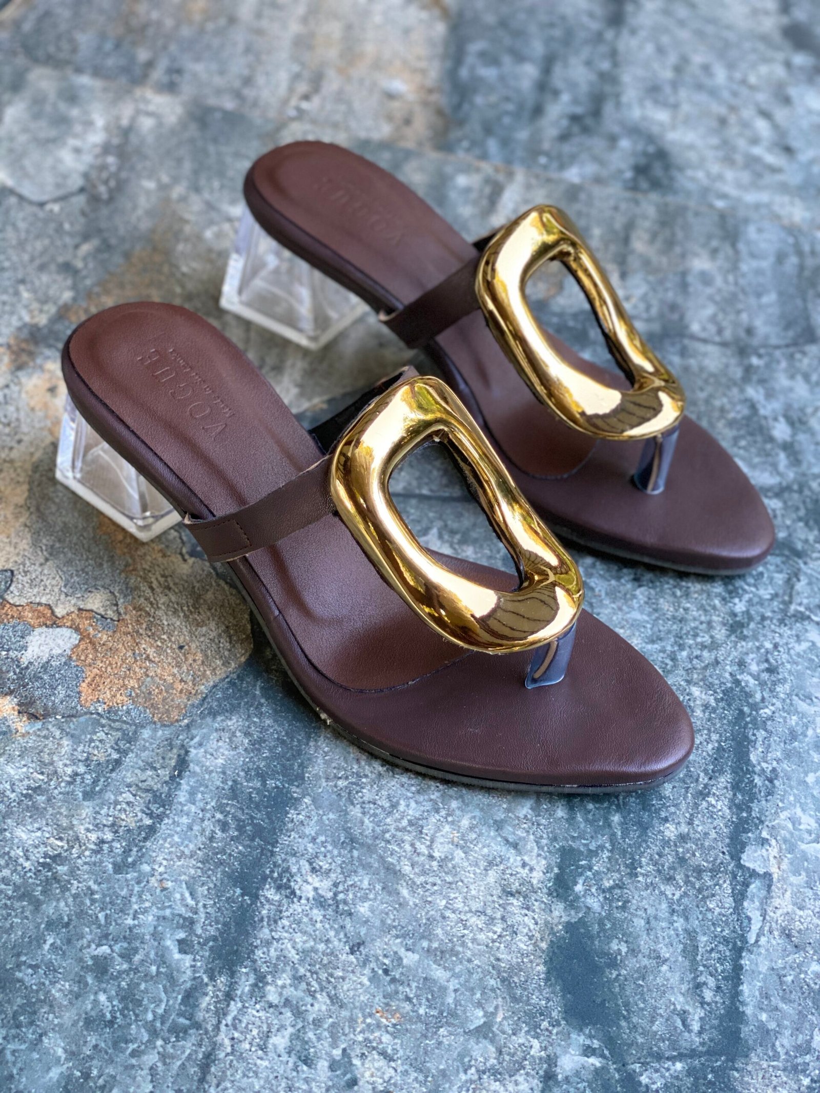 Dark Coffee Gold Oval Ring Heel