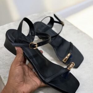 Stella Gold Toe Ring Black Sandal Heel