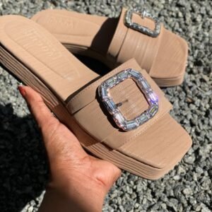 Allure sparkle buckle beige wedge
