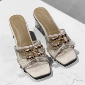 Gold buckle with Transparent strap Off white Glass Heel