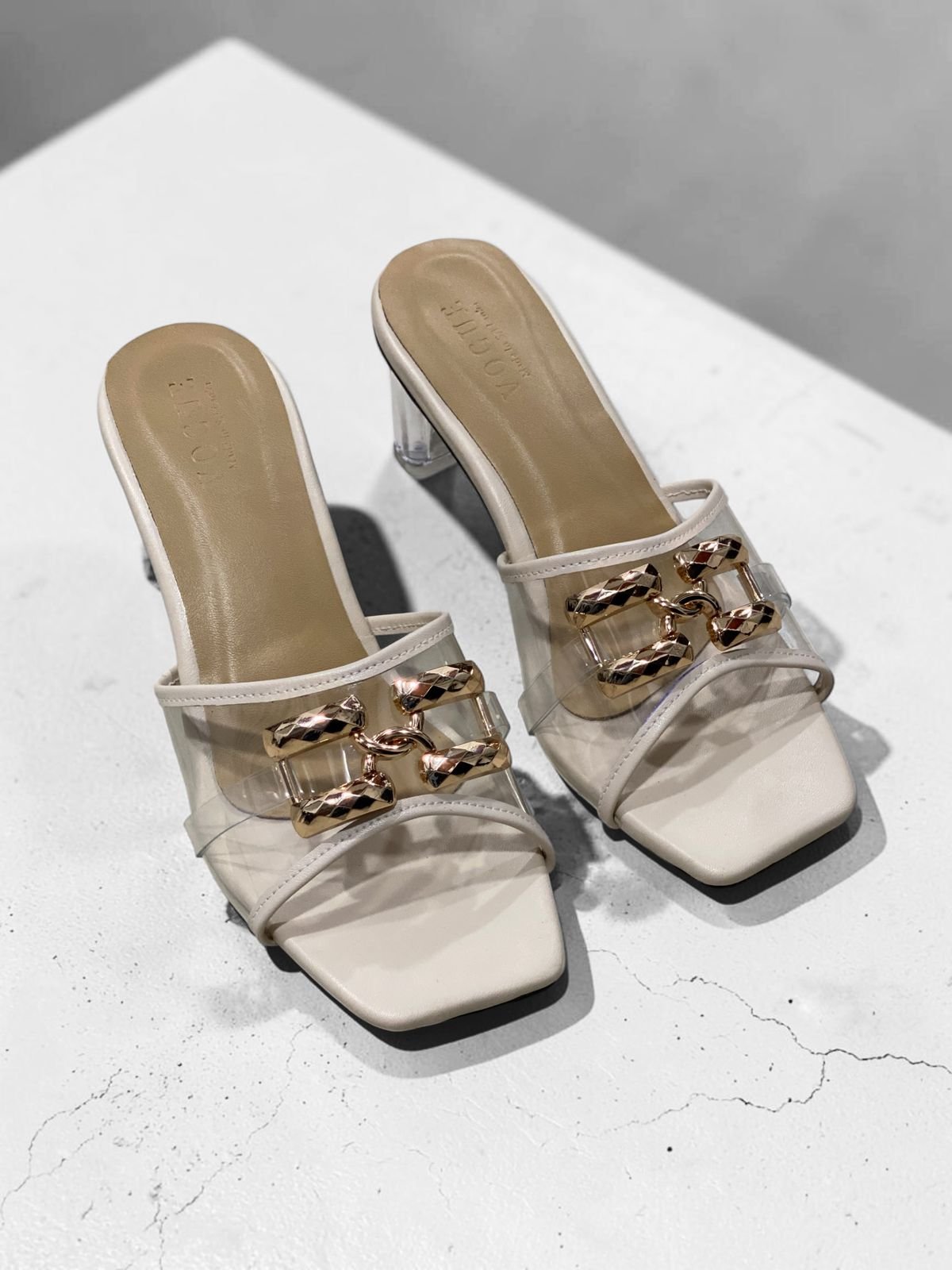 Gold buckle with Transparent strap Off white Glass Heel