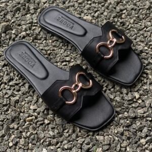 Black V Cut Chained Slides