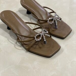 Crystal Bow Thong Dusty Brown Heel