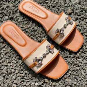 Allure off white and Tan mix sparkle buckle slides