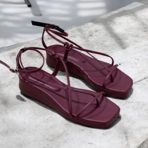Burgundy Strappy Wedge Sandal